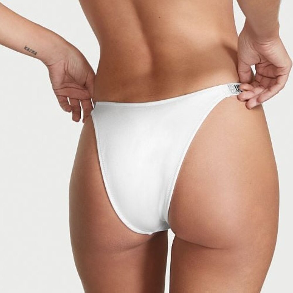 VICTORIAS SECRET SWIM Shine Strap Brazilian Bikini Bottom SMALL White Silver - Picture 8 of 8